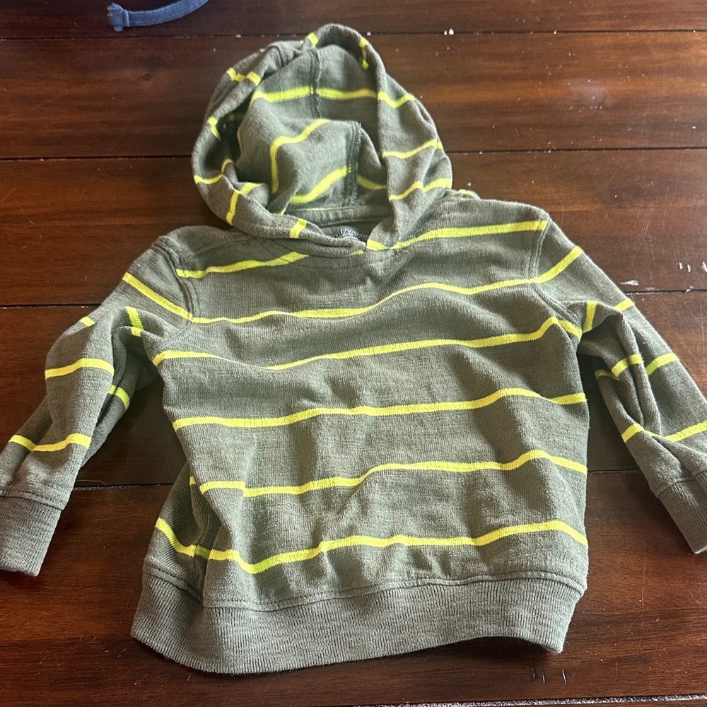 18-24 month Striped Green and Yellow Kids Hooded long sleeve shirt